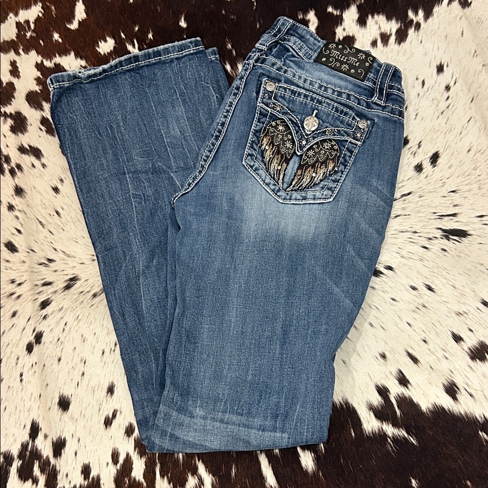 Miss Me Blue Jeans with Wing Embroidery